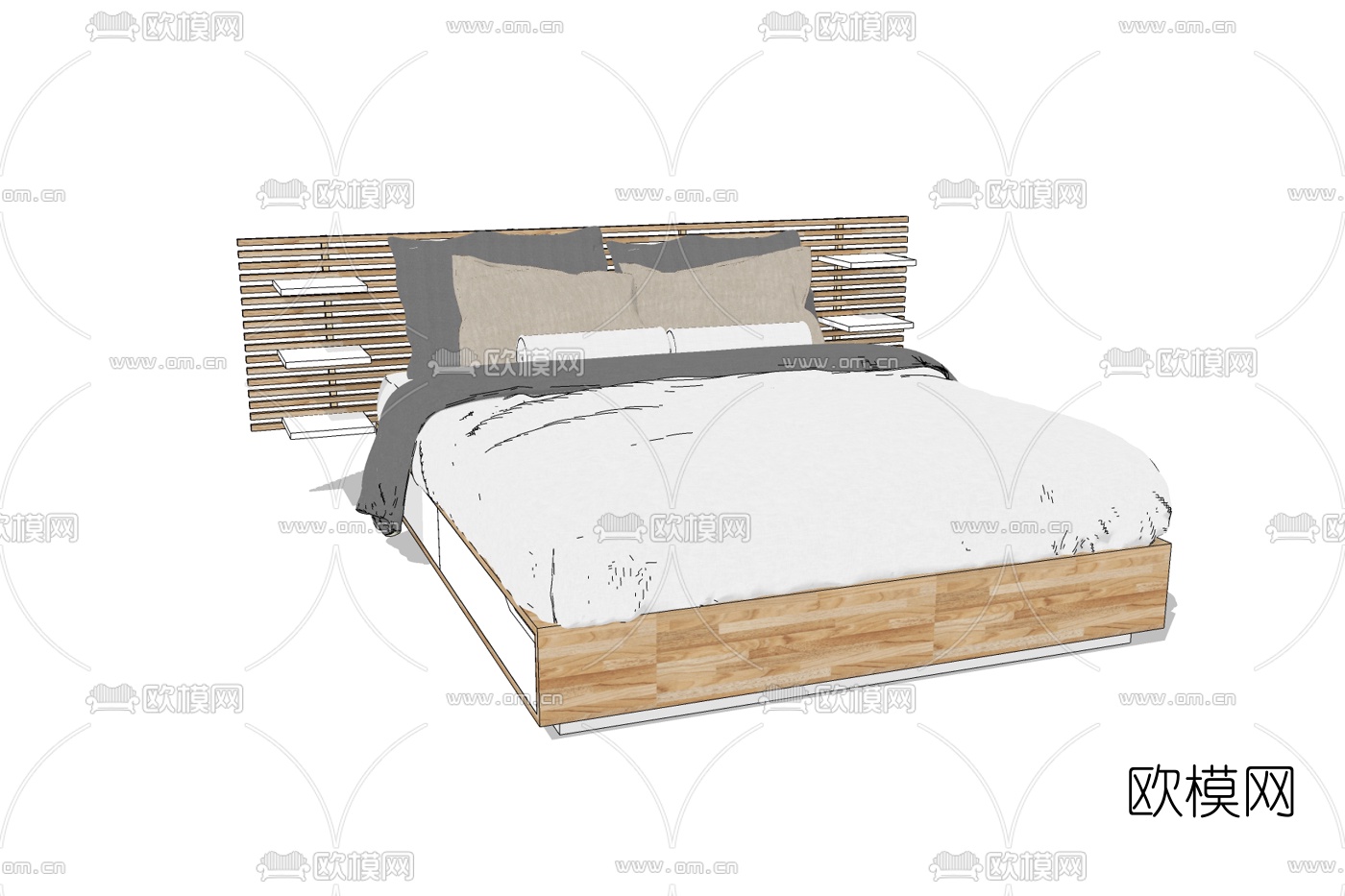 现代布艺双人床免费su模型下载