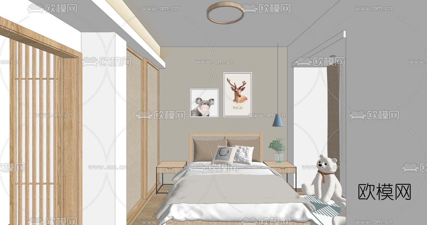 北欧客厅餐厅su模型