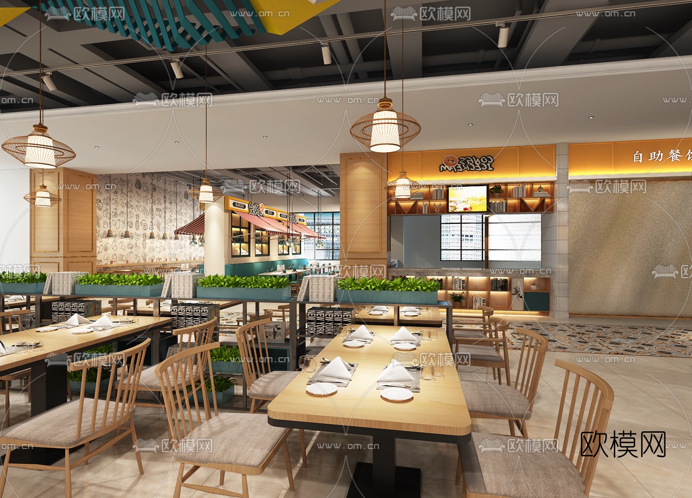 现代员工食堂快餐厅3d模型