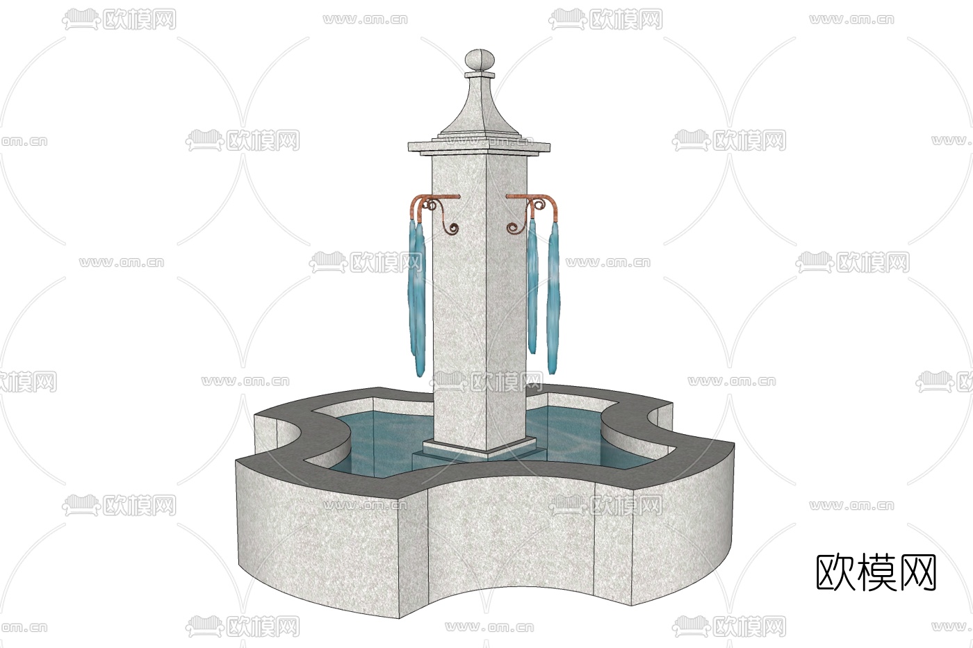 现代水池小品免费su模型下载