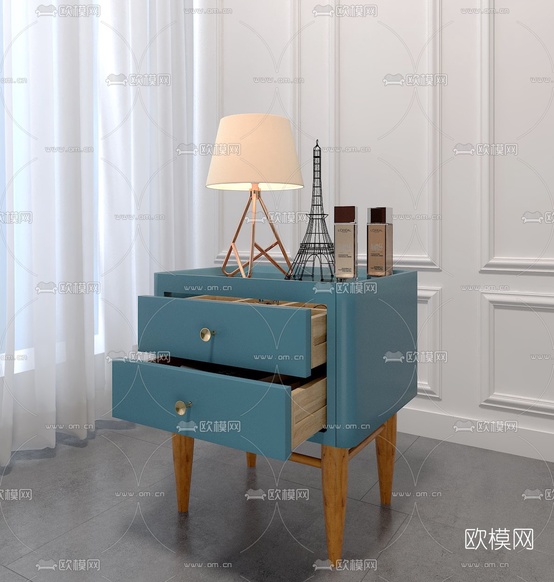 北欧原木简约床头柜3d模型下载(渲染图3)