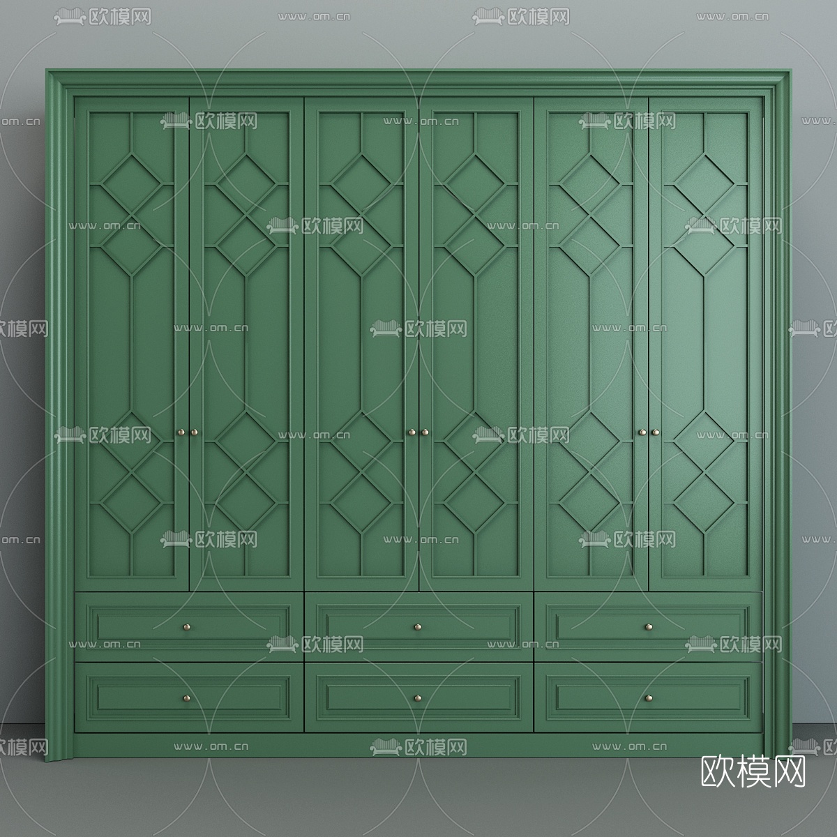 现代绿色内嵌衣柜免费3d模型