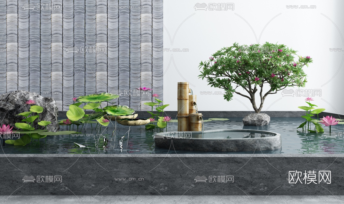 新中式庭院景观小品3d模型下载