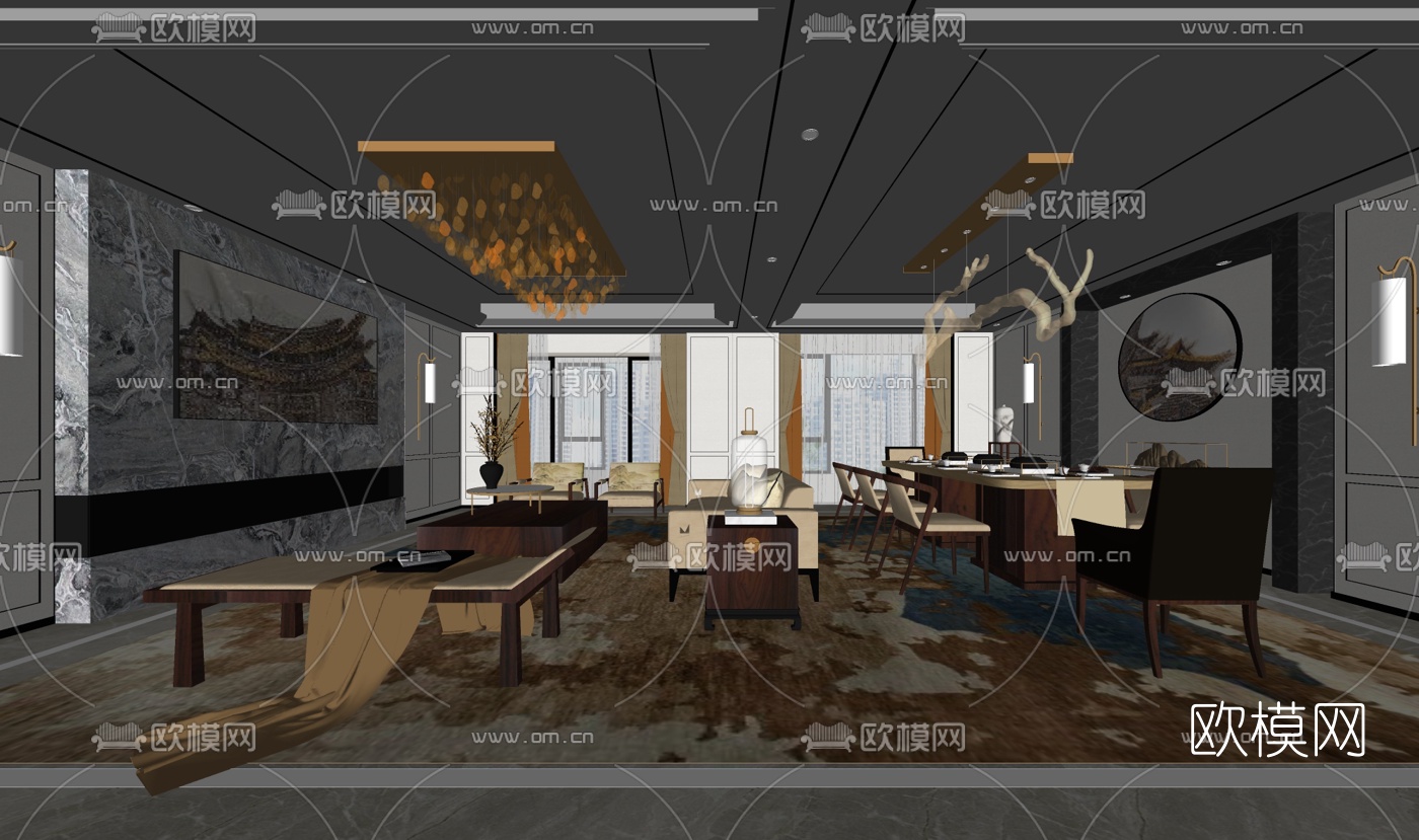 威尔森设计新古典客厅su模型下载