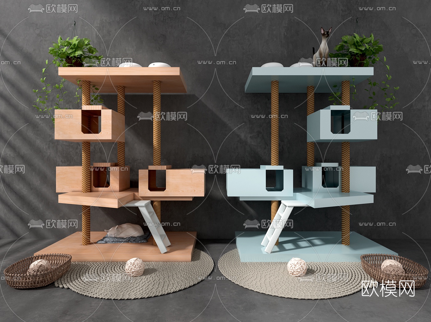 现代实木猫爬架3d模型