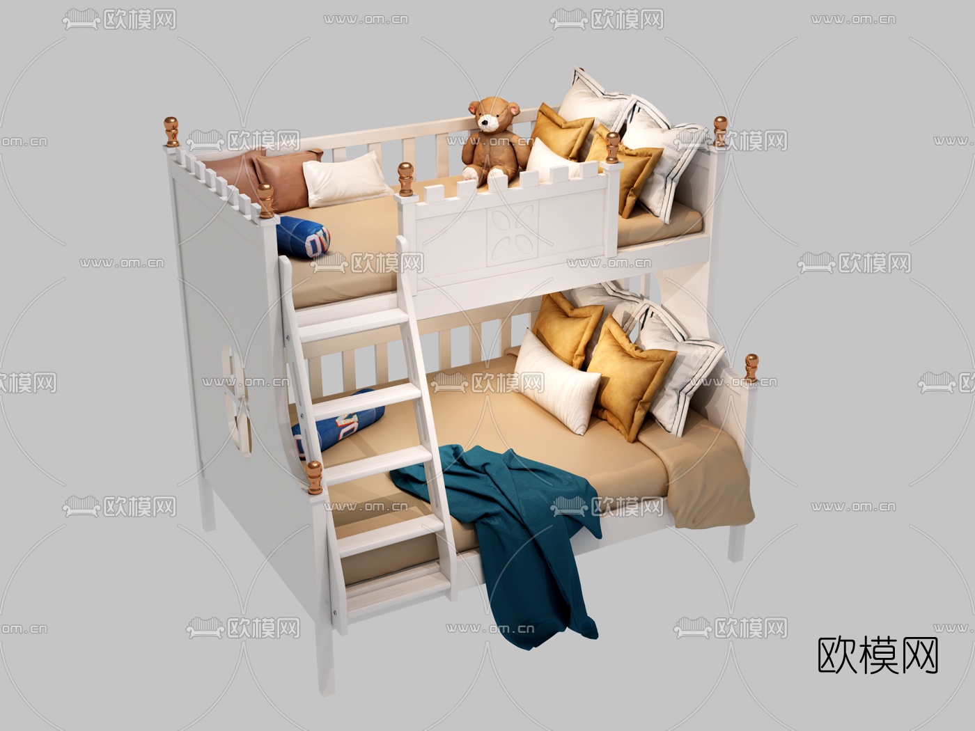 北欧上下铺儿童床3d模型下载（渲染图3）