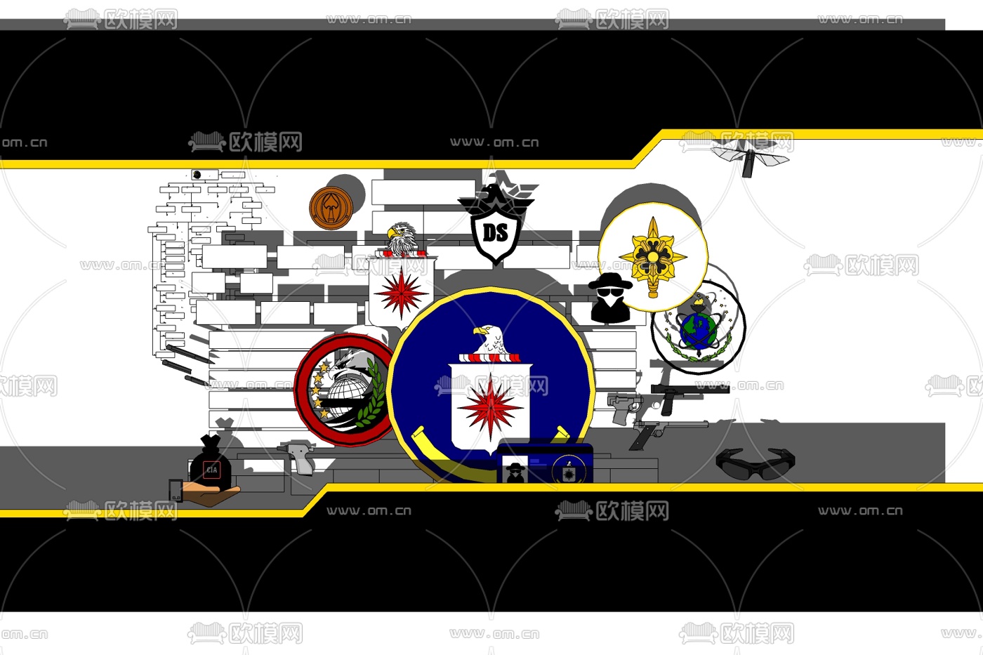 现代白头鹰徽章挂件免费su模型下载