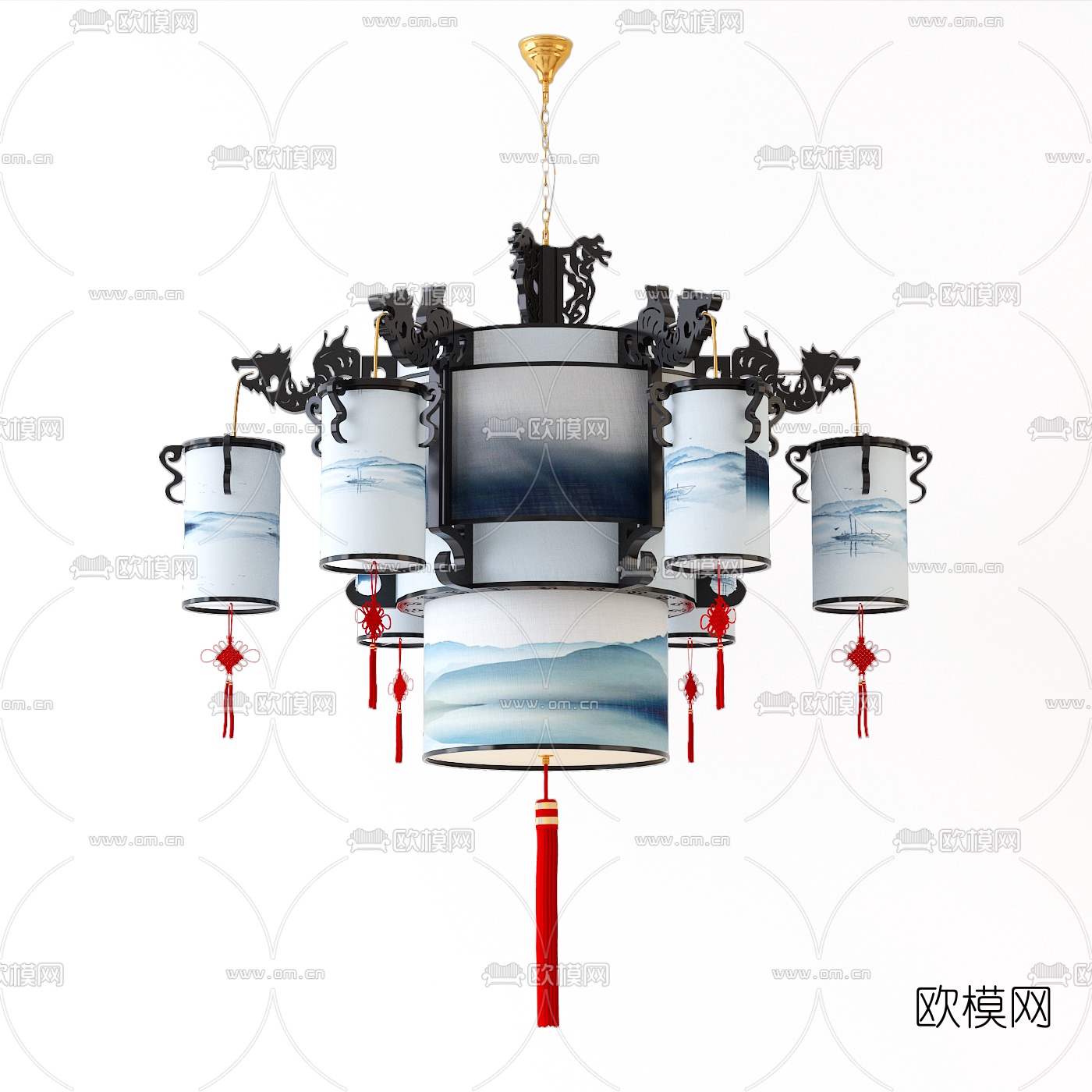 中式实木吊灯3d模型