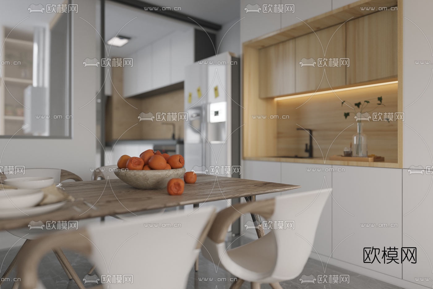 现代客厅餐厅3d模型