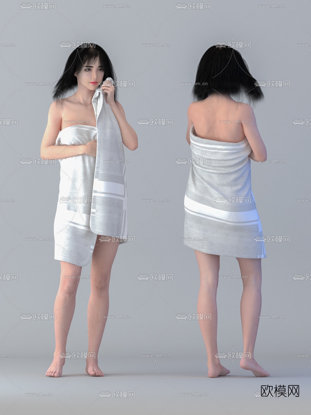 现代浴巾美女人物3d模型