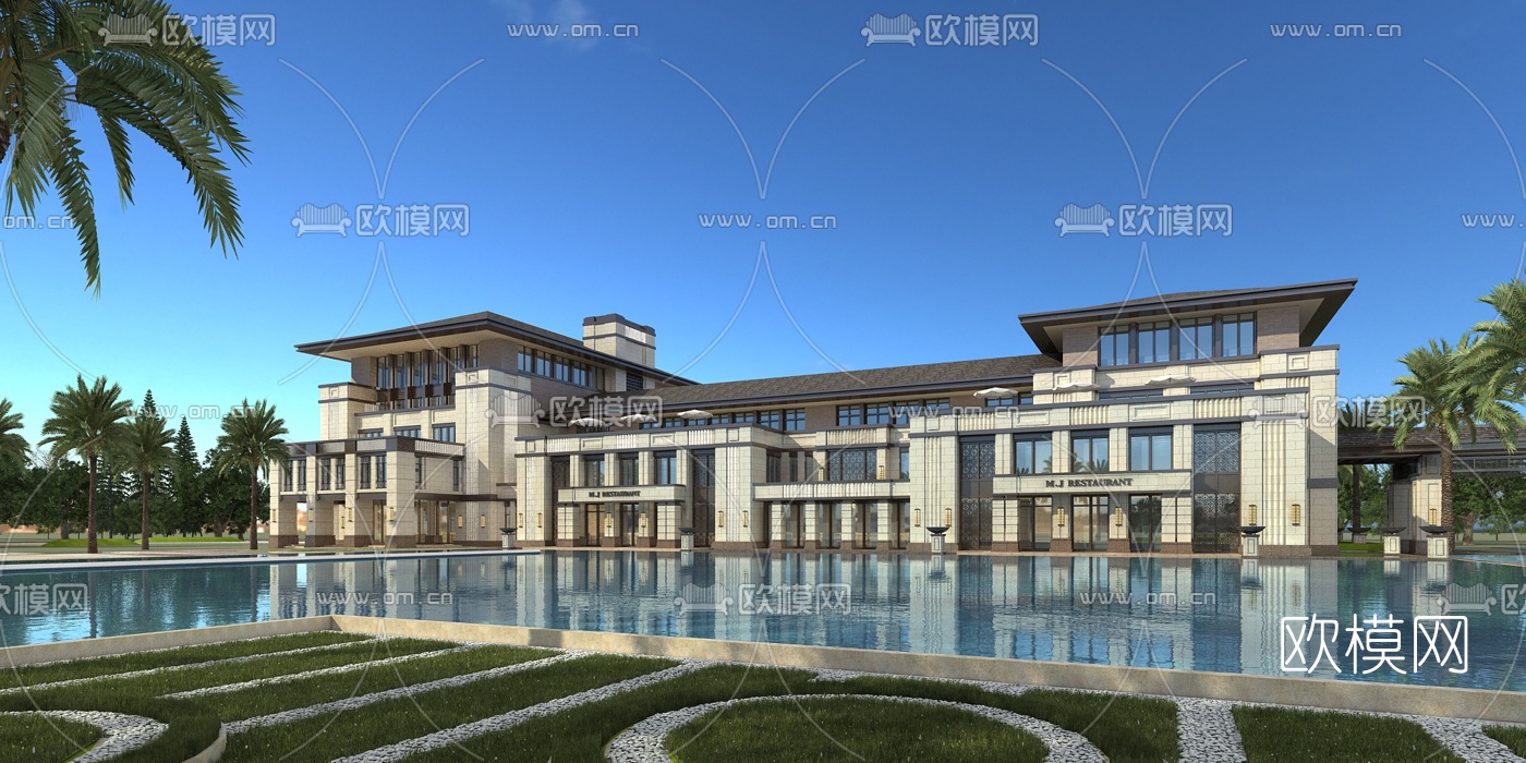 新中式酒店外观3d模型