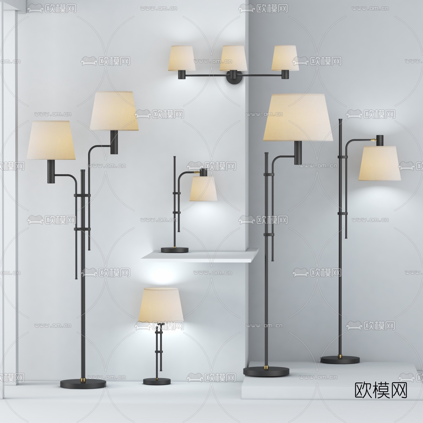 工业风铁艺落地灯3d模型下载