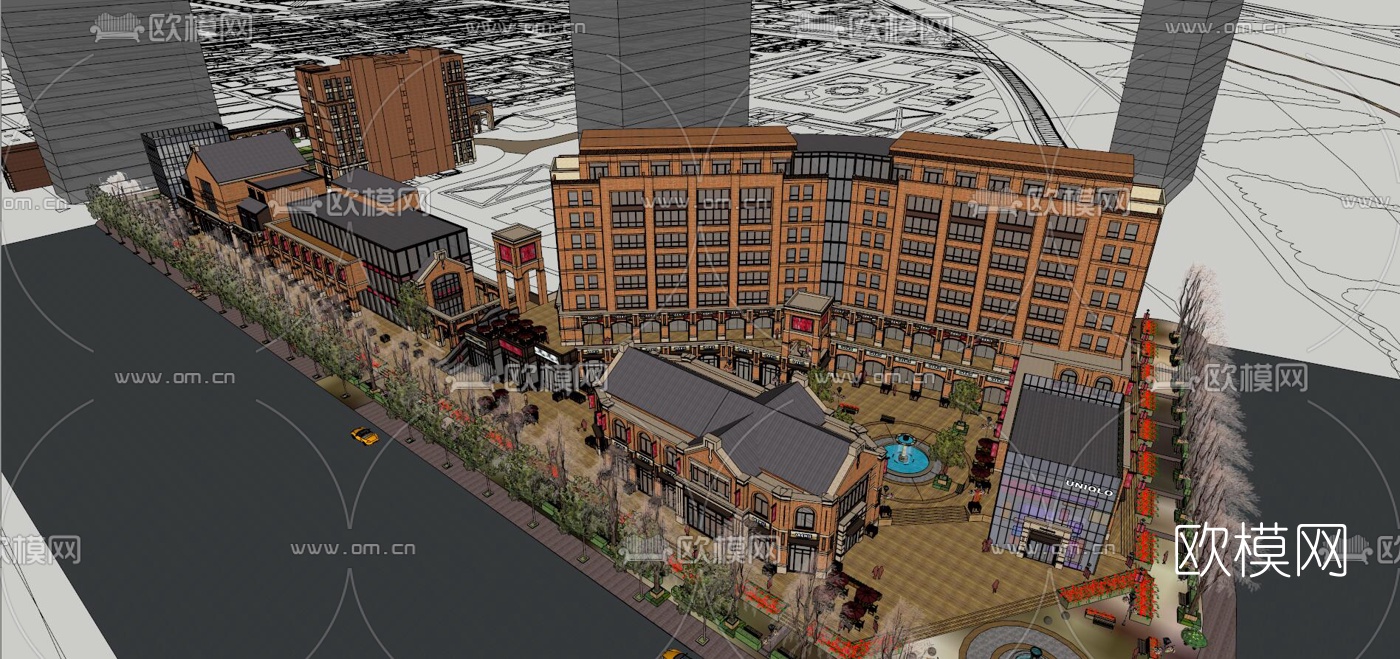 欧式商业街su模型下载（渲染图6）