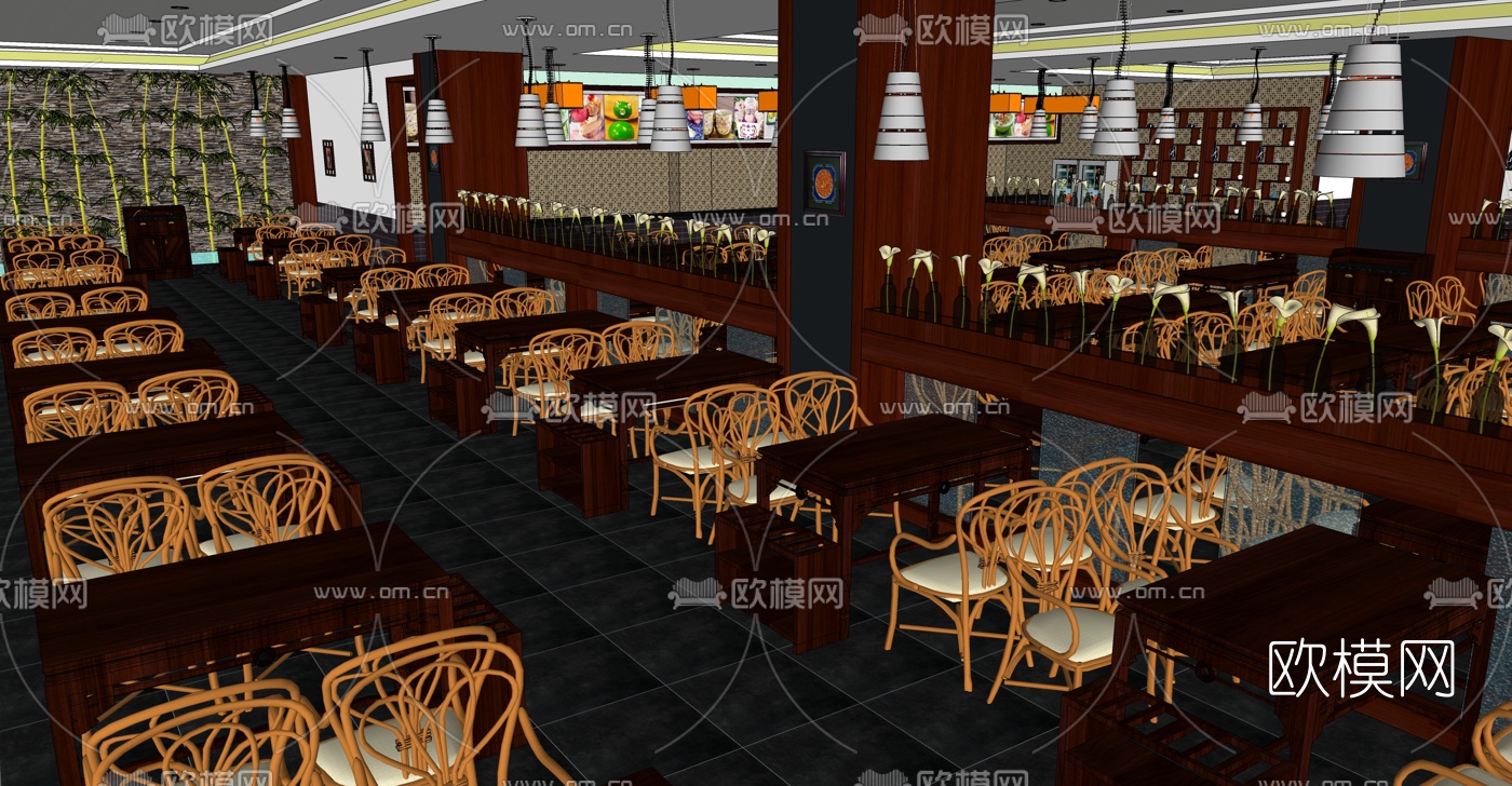 新中式中餐厅su模型