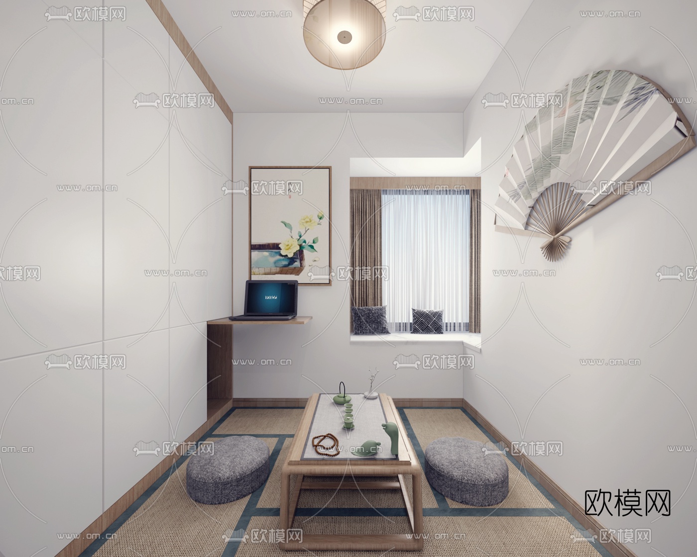 日式榻榻米卧室客厅餐厅厨房卫生间3d模型下载（渲染图4）