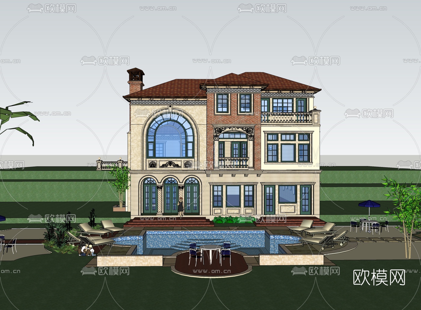 新古典别墅外观免费su模型下载