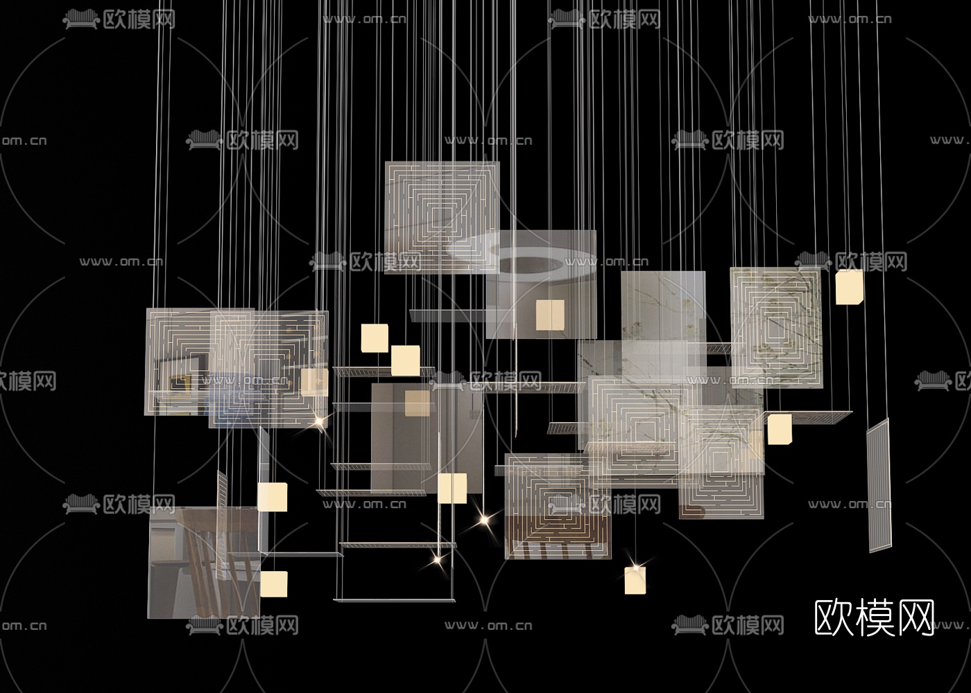 新中式水晶片装饰灯3d模型下载（渲染图1）