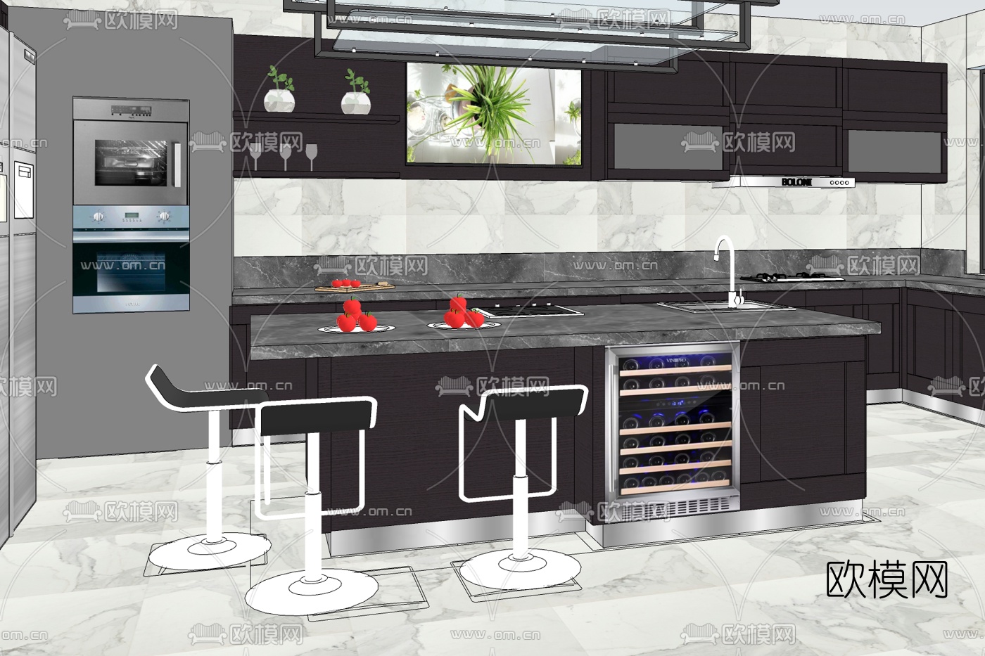 现代厨房免费su模型下载