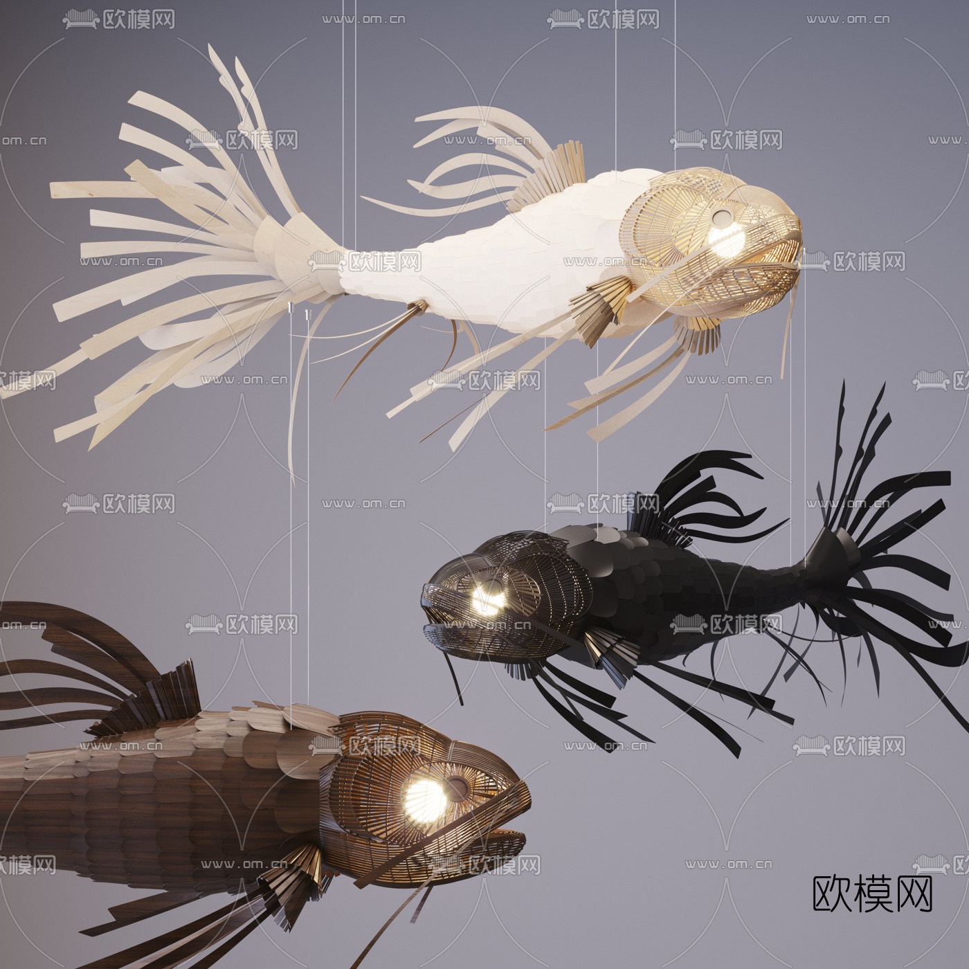 现代创意鱼形装饰灯3d模型下载