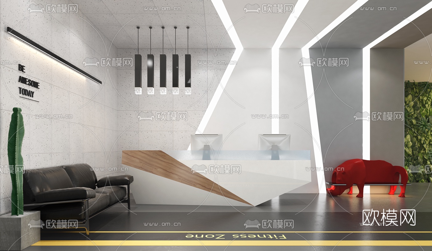 现代公司前台3d模型-免费3dmax模型库-欧模网