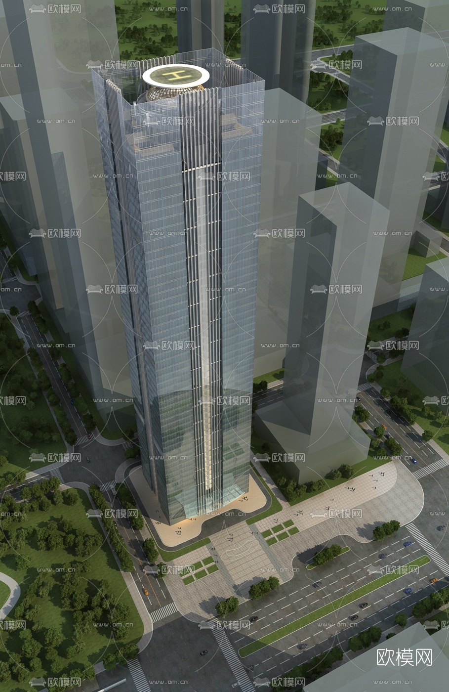 现代办公楼鸟瞰规划3d模型
