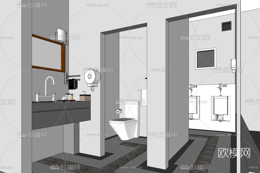 现代公共卫生间免费su模型下载_ID10196781_sketchup模型下载-欧模网