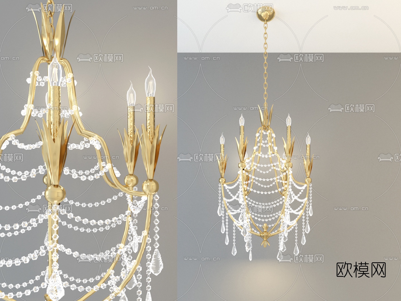 简欧水晶吊灯3d模型下载