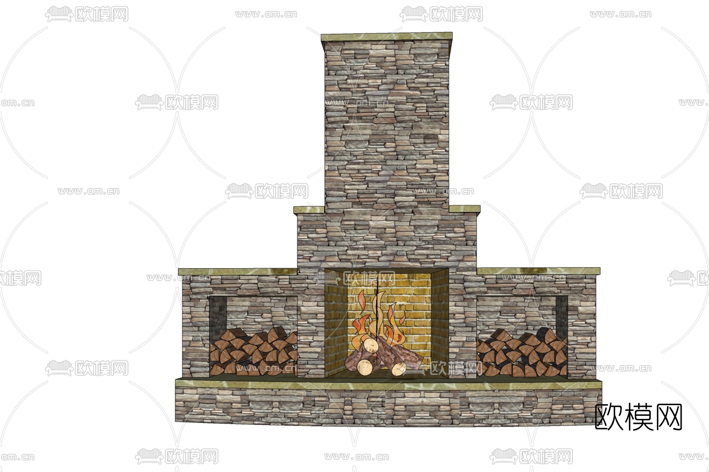 现代瓷砖壁炉免费su模型下载