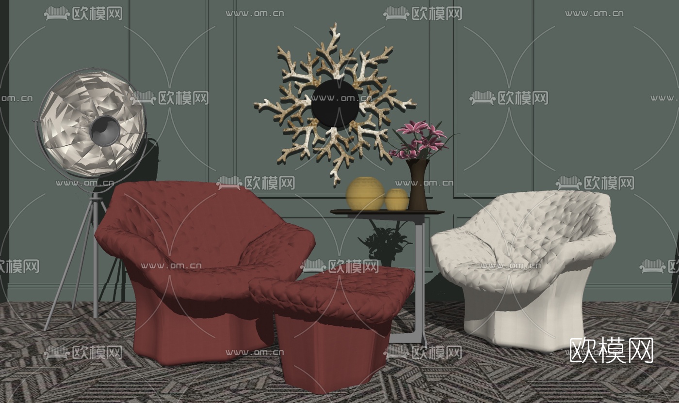 现代布艺休闲沙发su模型下载