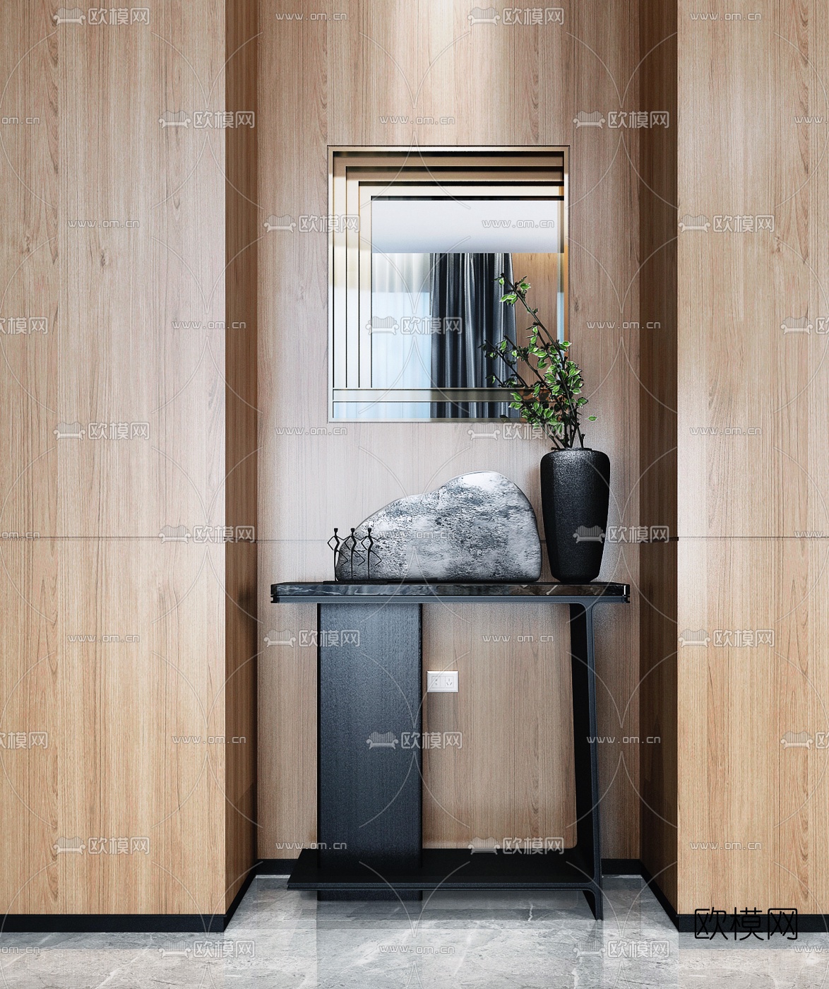 现代大理石端景条案3d模型下载（渲染图1）