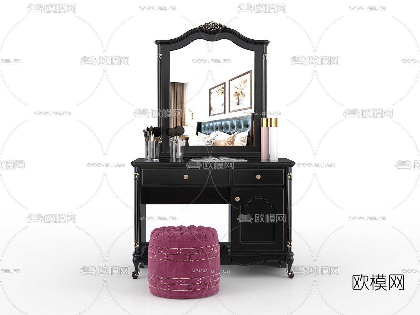 简欧轻奢梳妆台3d模型下载