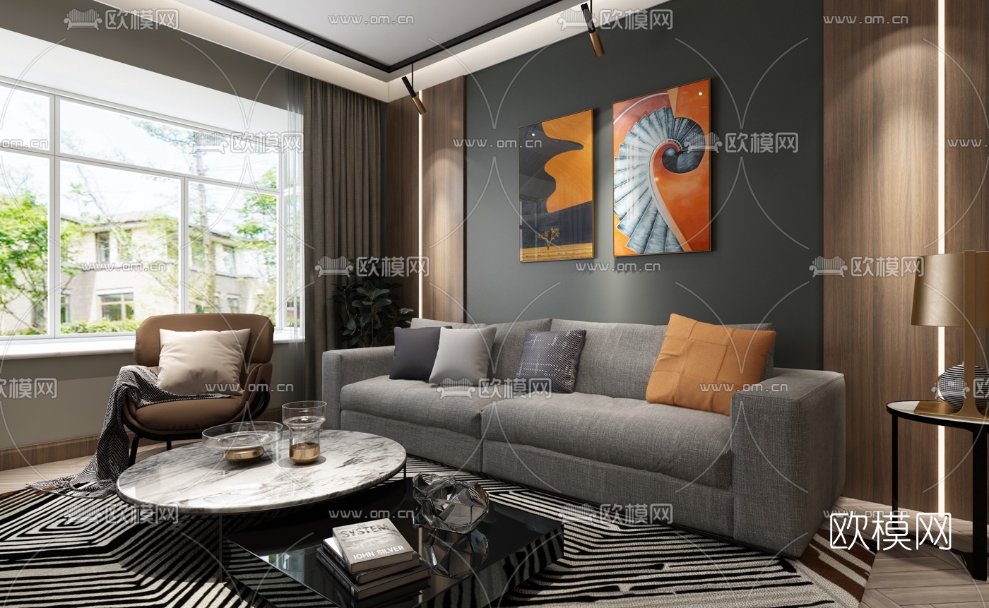 后现代客厅餐厅3d模型