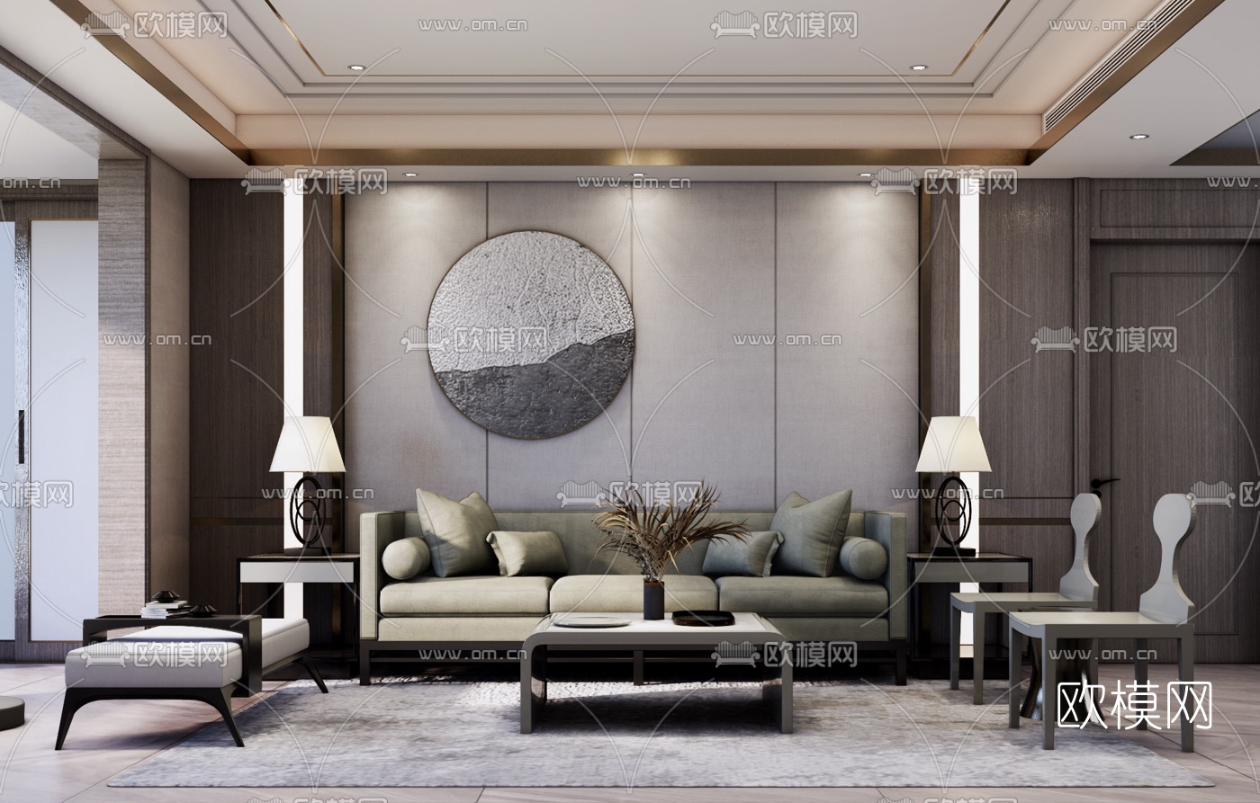 新中式客厅su模型