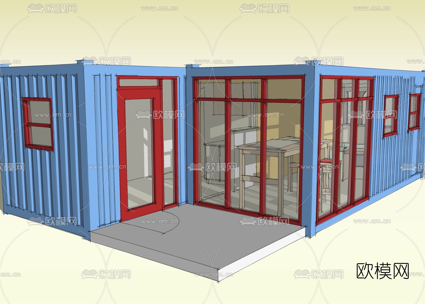 工业风集装箱住宅免费su模型下载