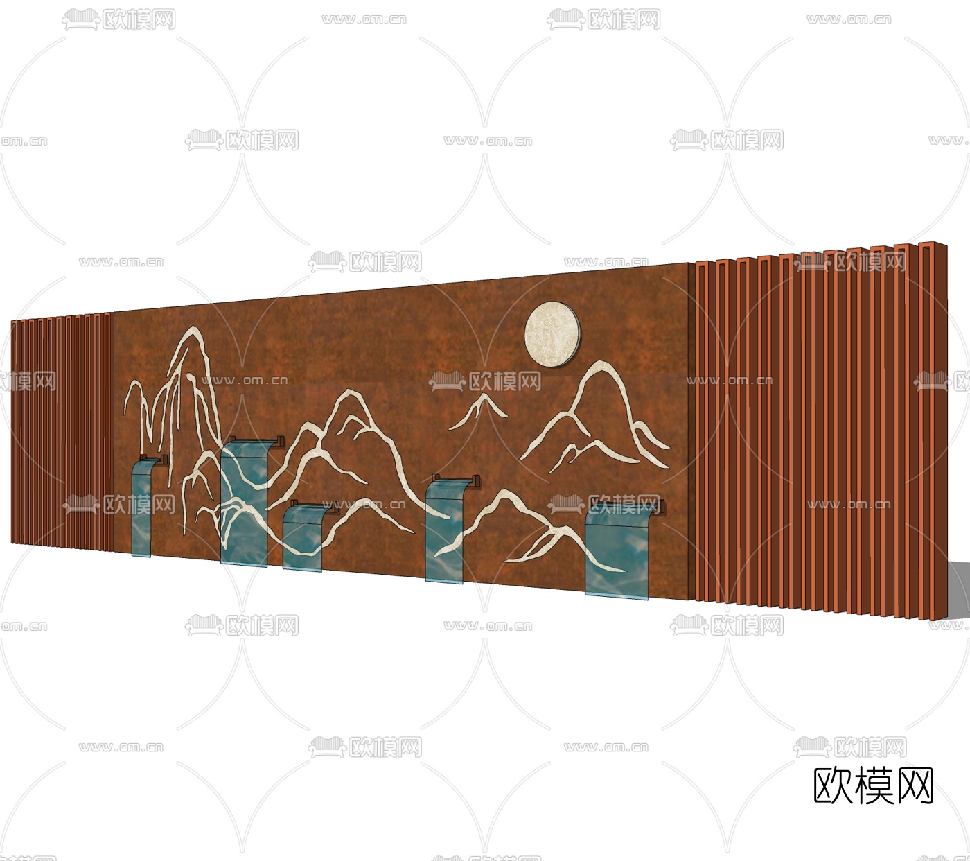 中式景观墙园艺小品免费su模型下载