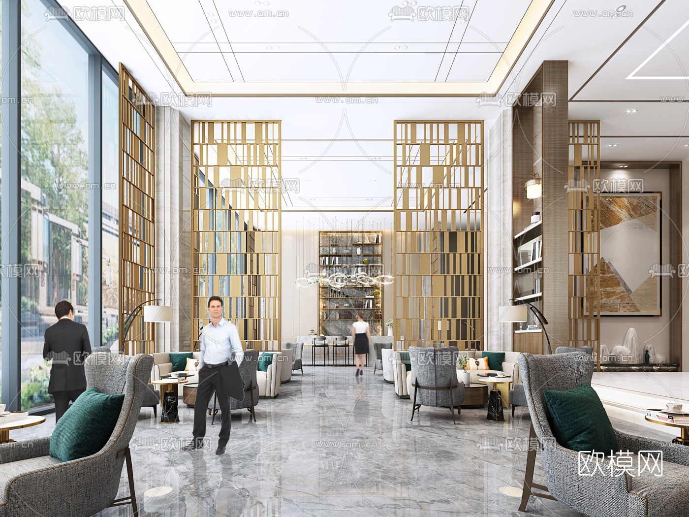 现代售楼处洽谈区3d模型下载（渲染图1）