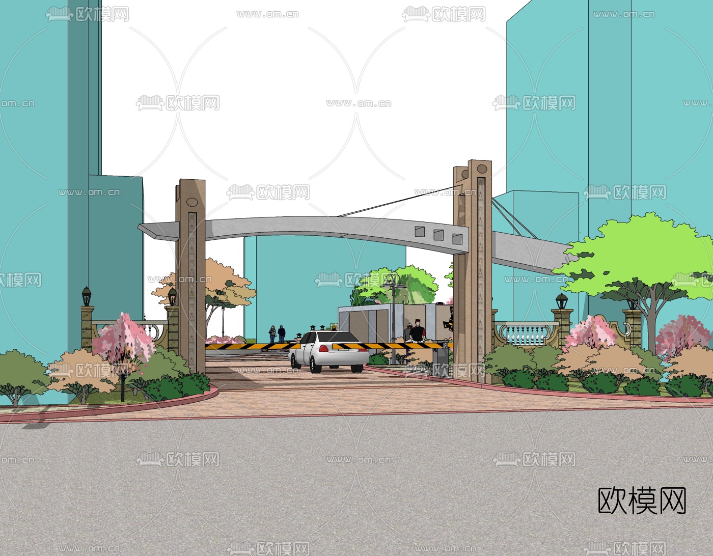 现代小区门头免费su模型下载