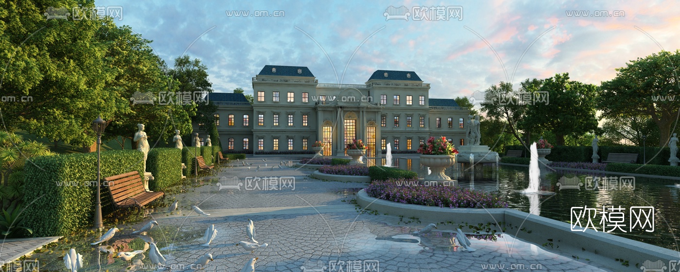 现代别墅园林景观3d模型