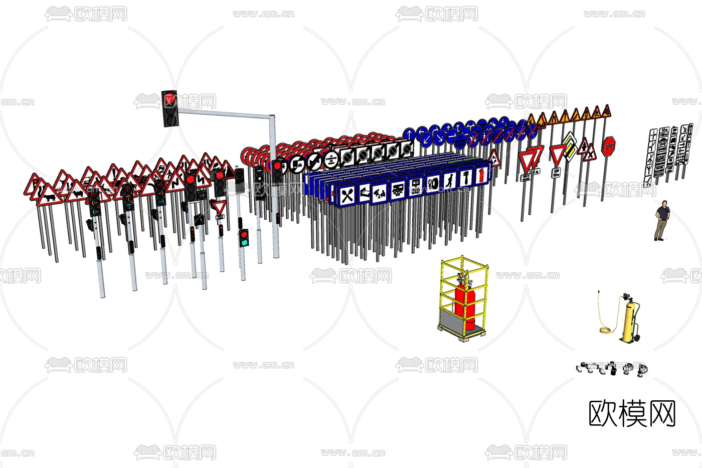 现代交通标志免费su模型下载