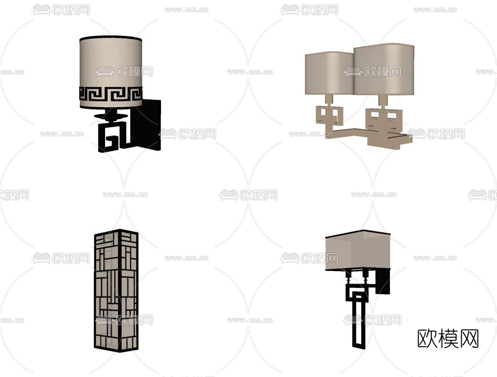 新中式金属壁灯su模型下载