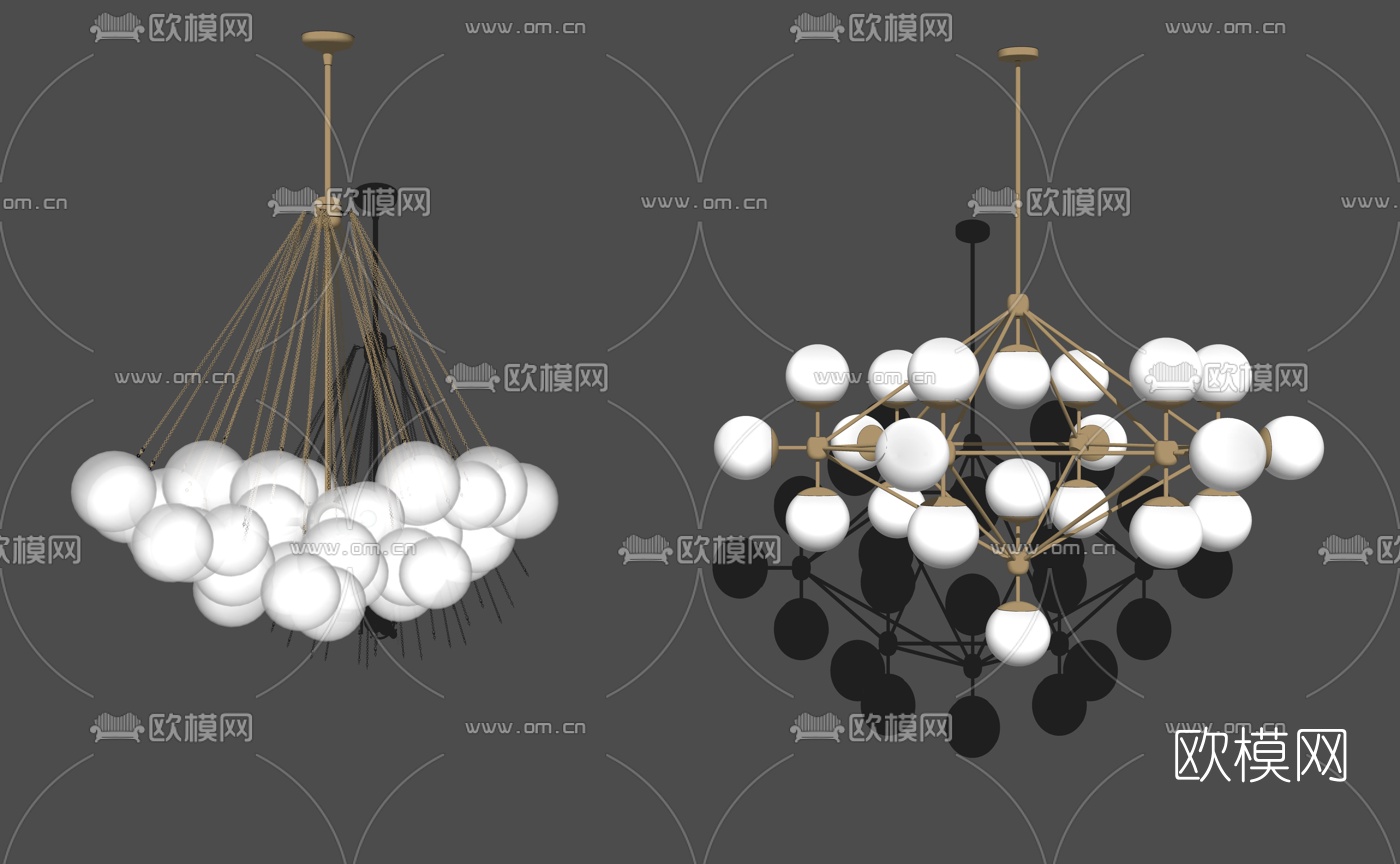 现代金属多头吊灯su模型下载