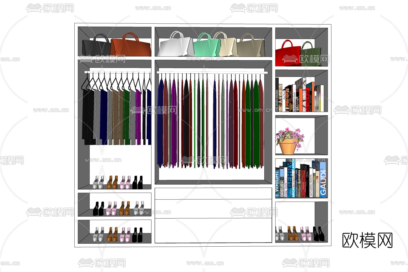 现代实木衣柜免费su模型下载