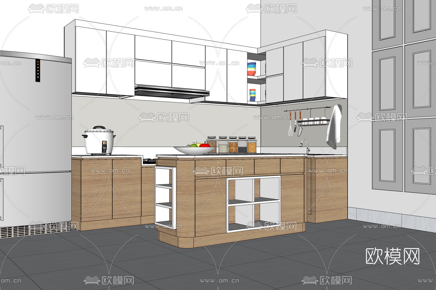 现代厨房免费su模型下载
