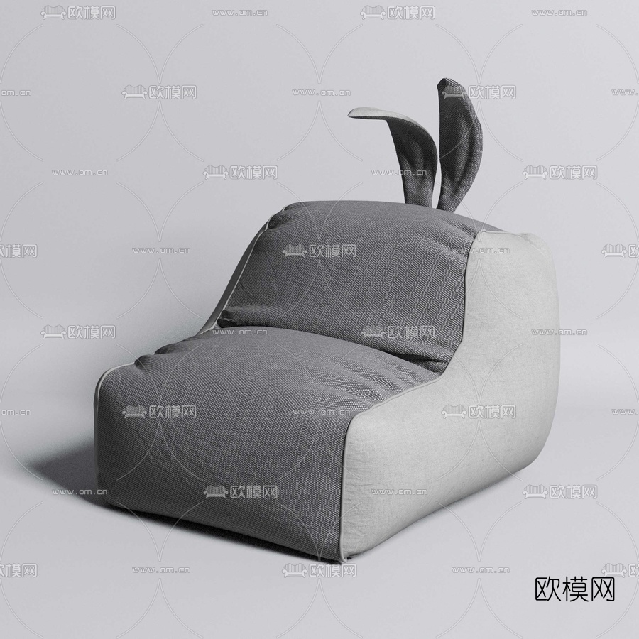 北欧布艺兔耳朵懒人沙发3d模型下载（渲染图1）