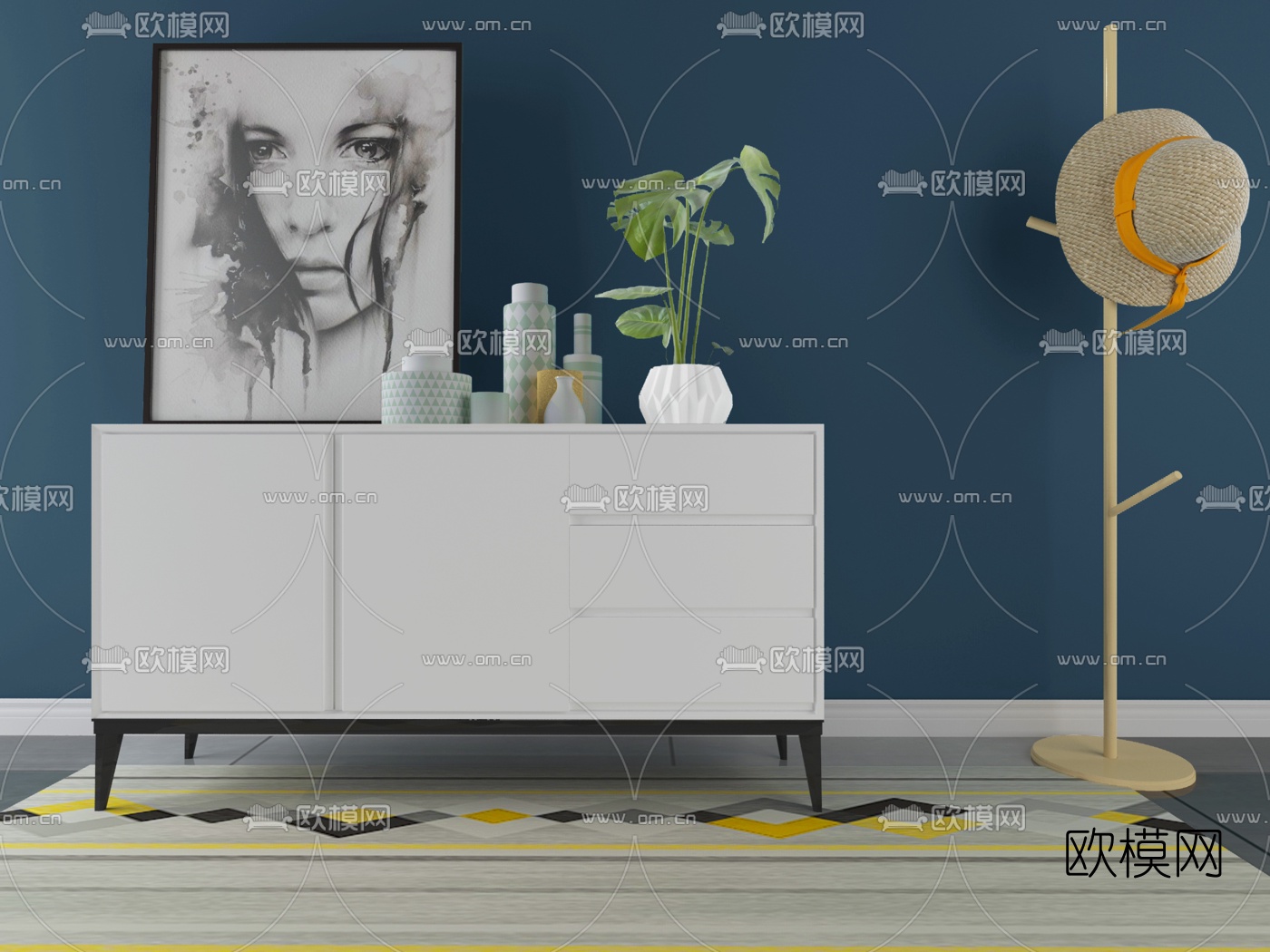 北欧实木边柜免费3d模型