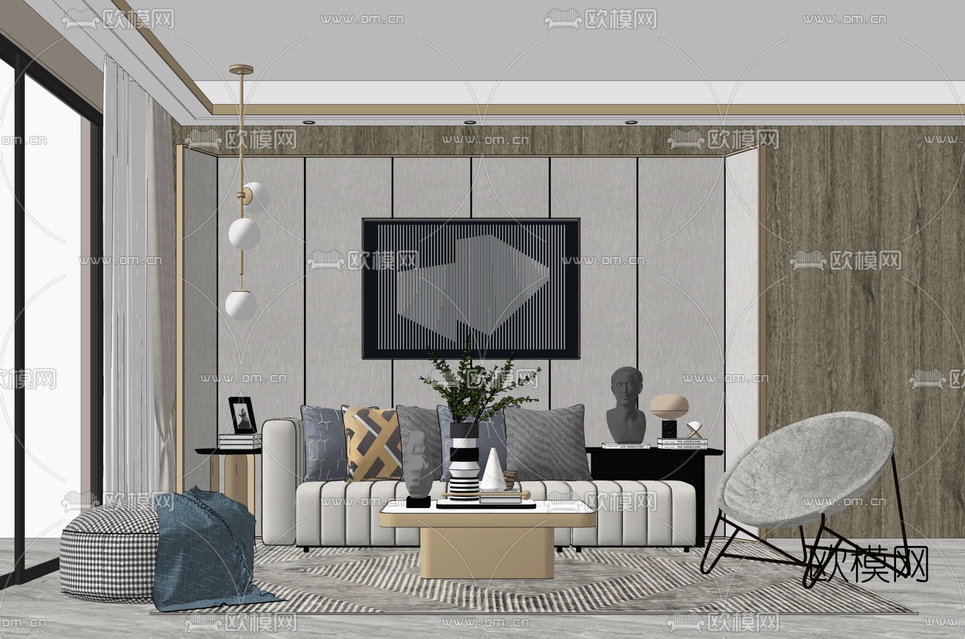 现代简约客厅su模型