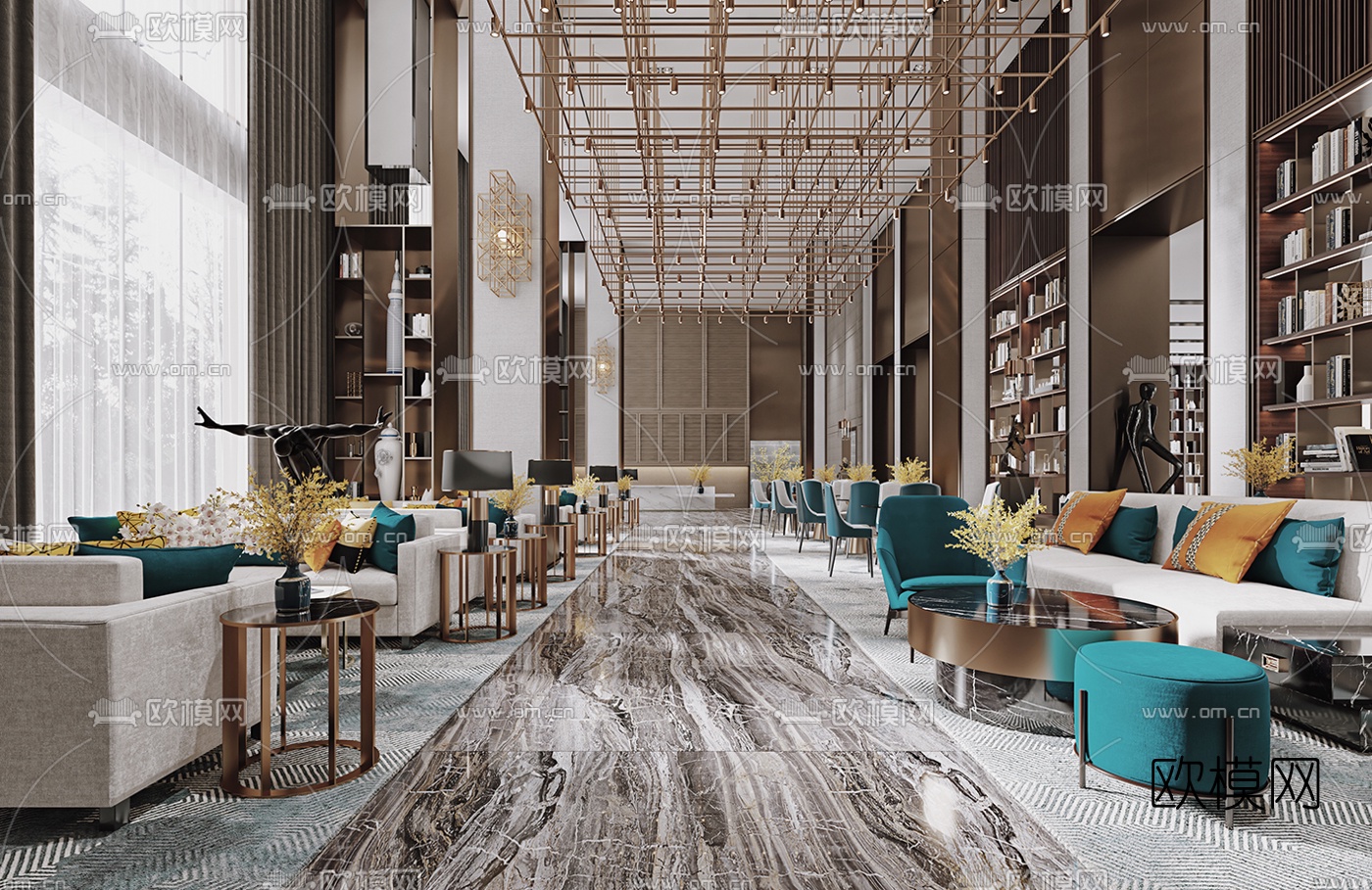 新中式轻奢售楼处洽谈区3d模型下载