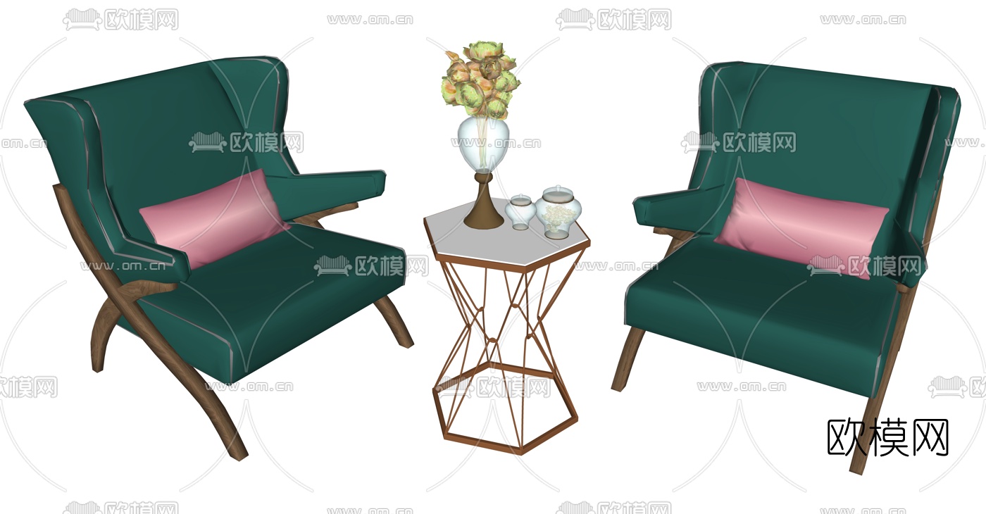 新古典金属休闲椅边几su模型下载