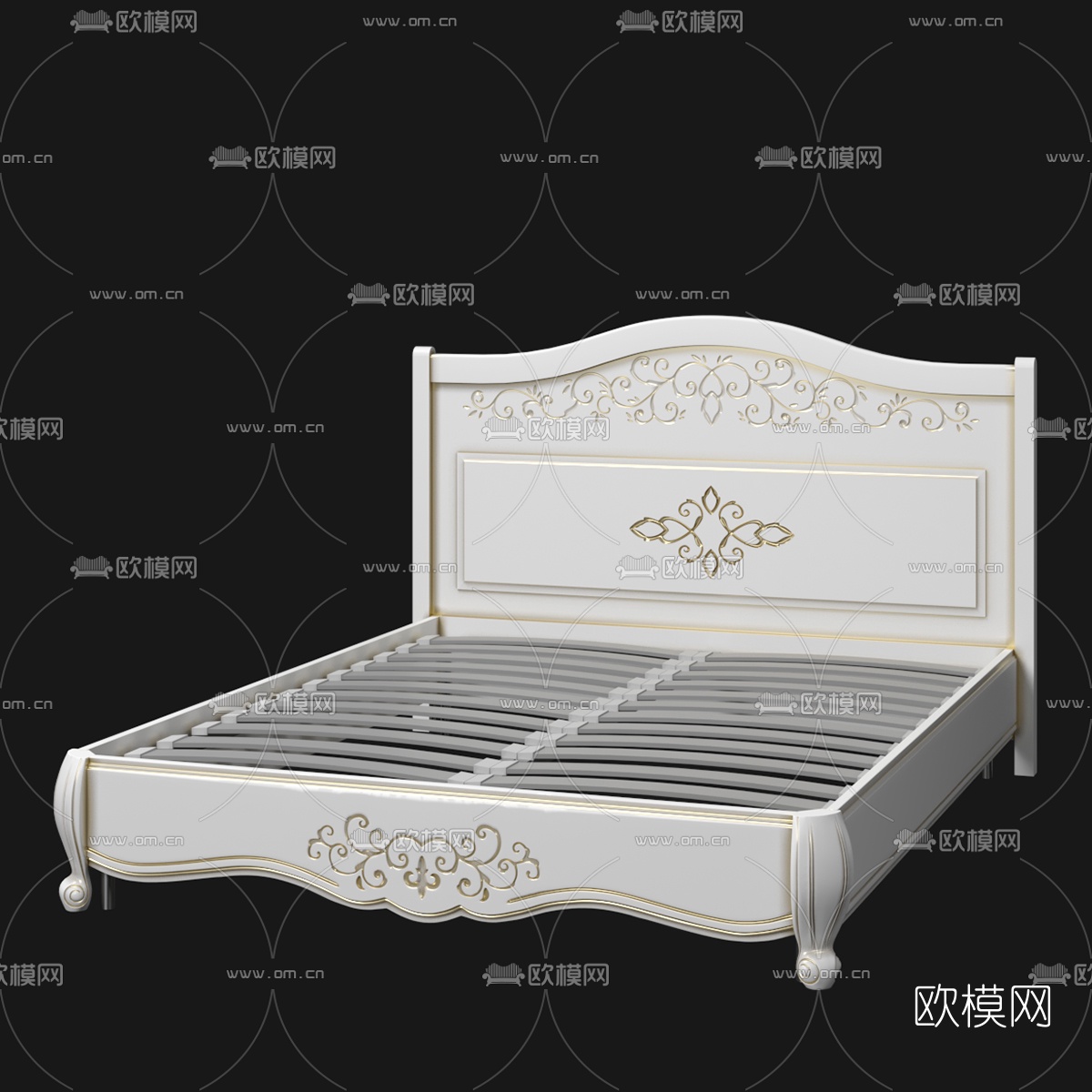 美式实木双人床免费3d模型