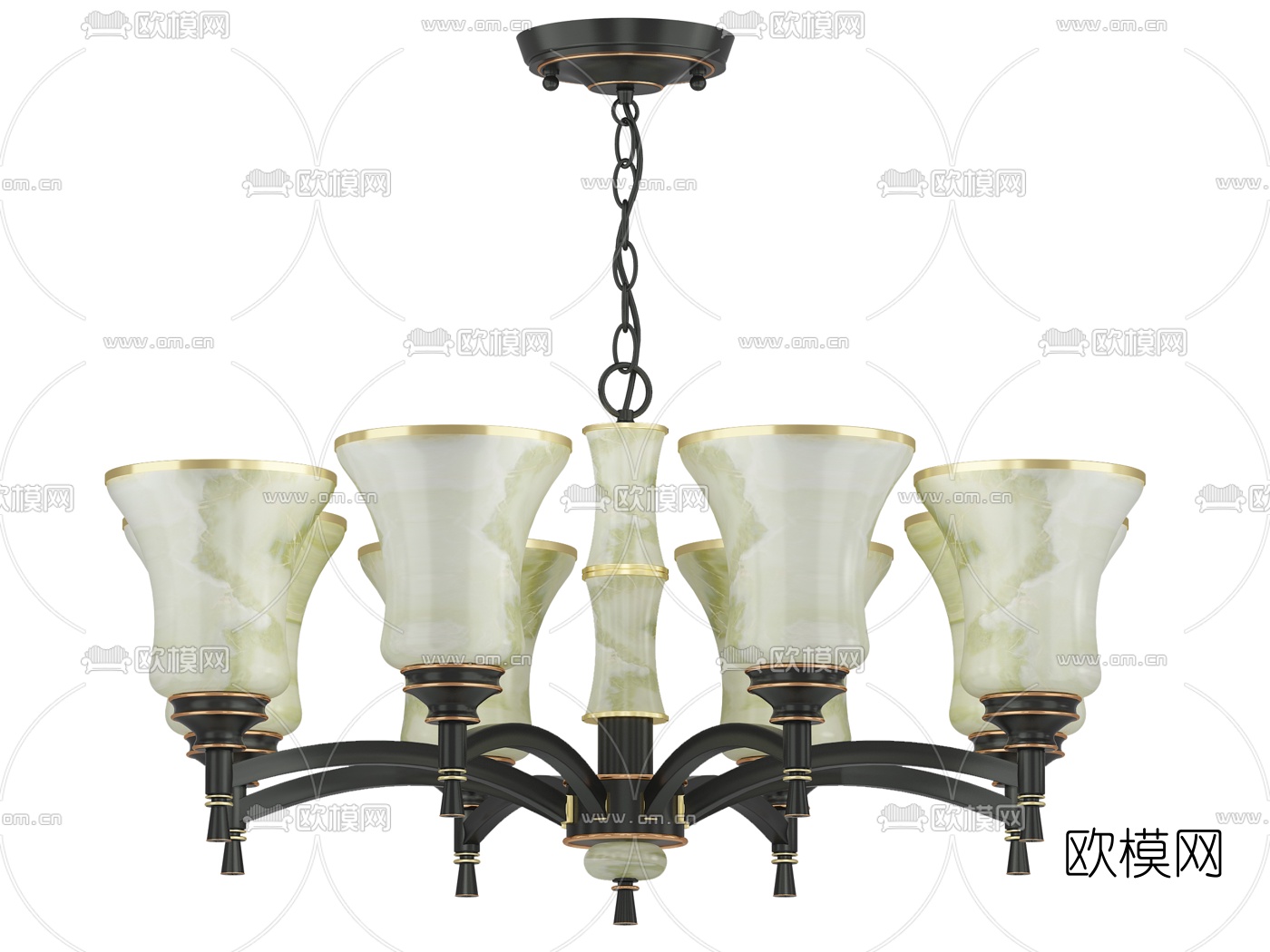 新中式多头玉石吊灯3d模型下载（渲染图4）